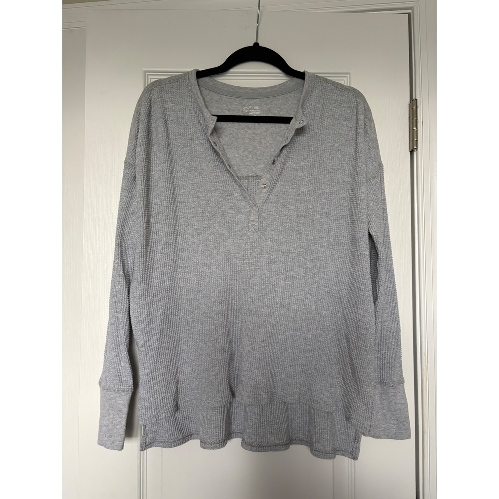 OFFLINE by Aerie Gray Waffle Knit Henley Top Thumbholes XS